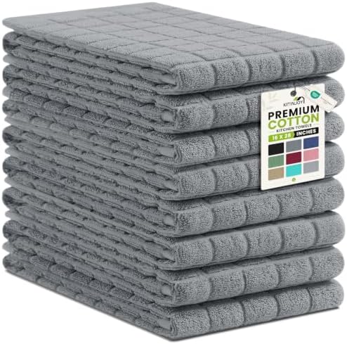 Kitinjoy Premium Cotton Check Kitchen Towels 8 Pack by Kitinjoy
