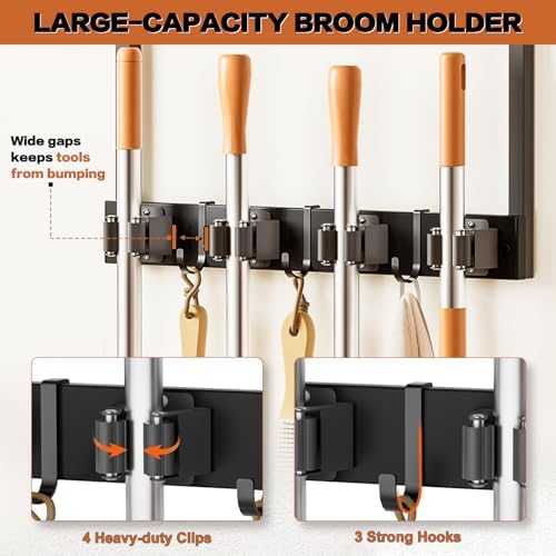 Broom Holder Wall Mount with Cleaning Supplies Organizer, Laundry Room - Image 3