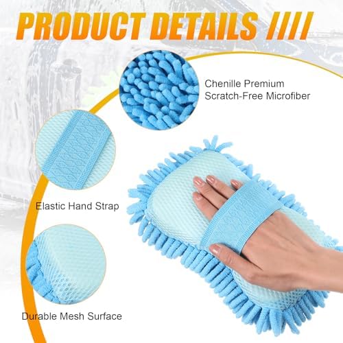 3 Pack Chenille Premium Scratch-Free Microfiber Car Wash Sponges, Non-Scratch - Image 3