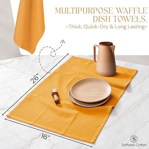 Yellow Waffle Kitchen Dish Towels, 100% Cotton, Quick Dry, Super Absorbent - Image 6