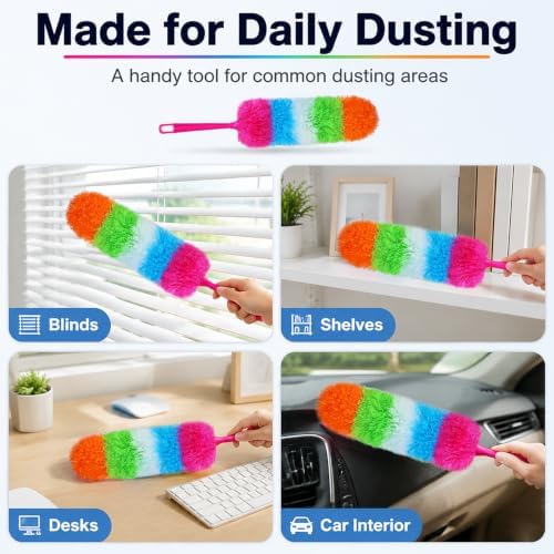 20-Inch Microfiber Hand Duster, Car Interior Detailing Duster, Rainbow Feather - Image 5