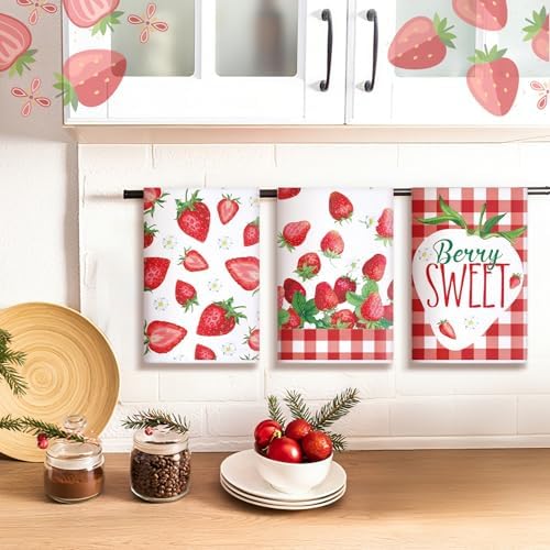 Bencailor 4 Pcs Strawberry Kitchen Towels Berry Hand Dish Towels Gift - Image 6