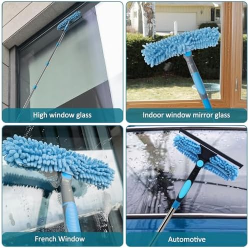20+ Feet Reach Blue 2 in 1 Window Washing Squeegee & Duster - Image 4