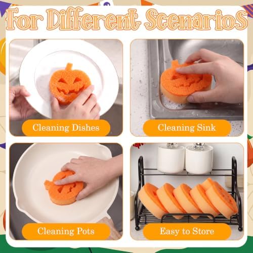 Tioncy 12 Pack Halloween Pumpkin Kitchen Sponges - Image 4