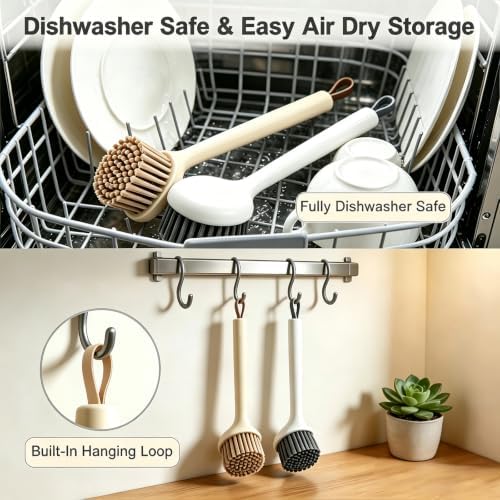Dish Scrub Brush 2-Pack, Long Handle Pot Pan Scrubber, Angled Head - Image 5