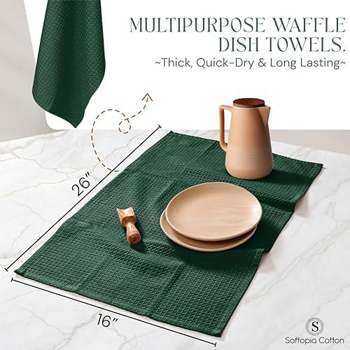 Forest Green Kitchen Towels – Waffle Weave, 100% Cotton, Soft & Absorbent - Image 4