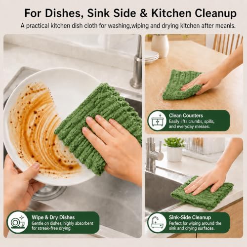 kimteny Microfiber Dish Cloths for Washing Dishes 8 Pack, Dark Green - Image 6
