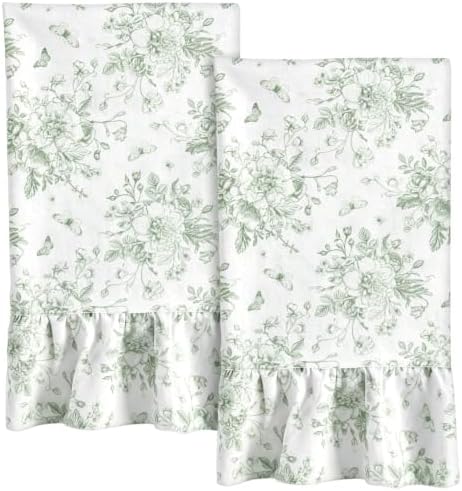 AnyDesign Ruffled Kitchen Towels 2 Pcs Dish Towel, Sage Green Flower by AnyDesign