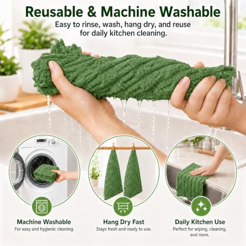 kimteny Microfiber Dish Cloths for Washing Dishes 8 Pack, Dark Green - Image 5