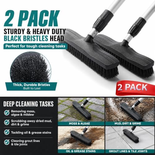 2PACK of Black Bristle 12.2" Cleaning Path Outdoor Water Push Floor Broom Black - Image 4