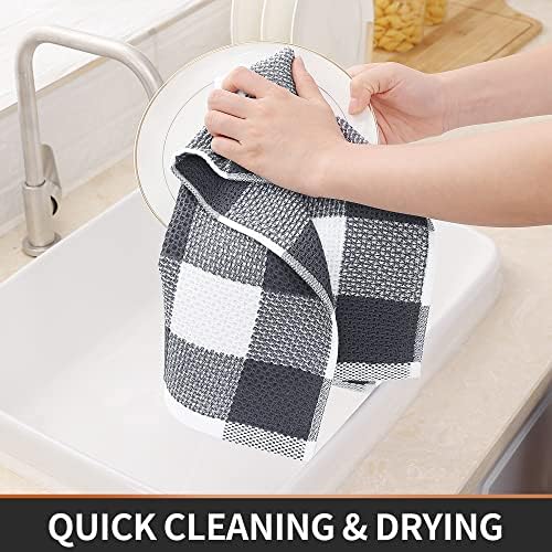 Homaxy Cotton Plaid 4 Pack Kitchen Towels - Image 3