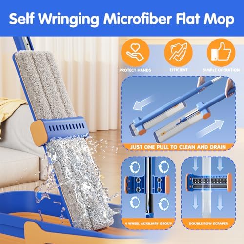 16.5" Self Wringing Flat Mop and Bucket Set - Image 2