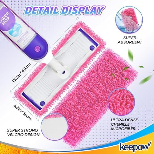 KEEPOW 4 Pink Reusable Mop Pads Compatible - Image 3