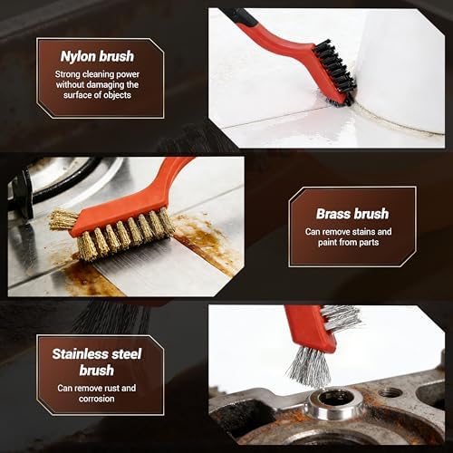 12 pcs Wire Brushes Set, Nylon/Brass/Stainless Steel Bristles - Image 5