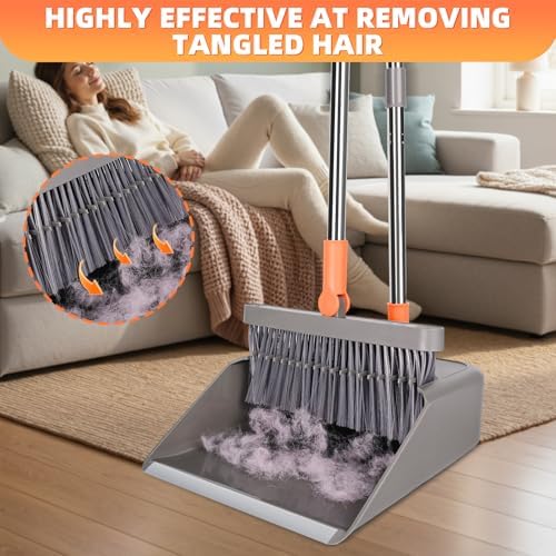 Broom and Dustpan Set, 51 inch Long Adjustable Handle Angle Broom and Dustpan - Image 3