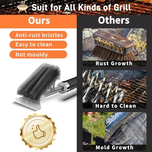 Grill Brush and Scraper-18 Adjustable Handle Safe BBQ Grill Brush - Image 3