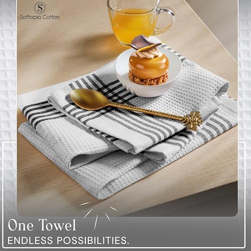 Waffle White & Black 4 Pack Kitchen Dish Towels, 100% Cotton, 16x26 inches - Image 5