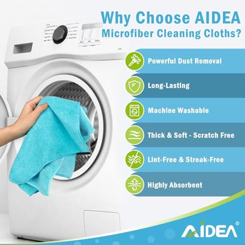 AIDEA Blue Microfiber Cleaning Cloth-12PK, Cleaning Rags 12"x 12" Absorbent - Image 3
