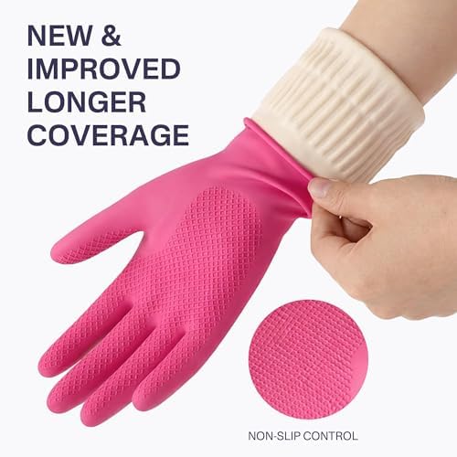 Rubber Dishwashing Gloves, 3 Pairs, Long Cuff Cleaning Gloves - Image 3