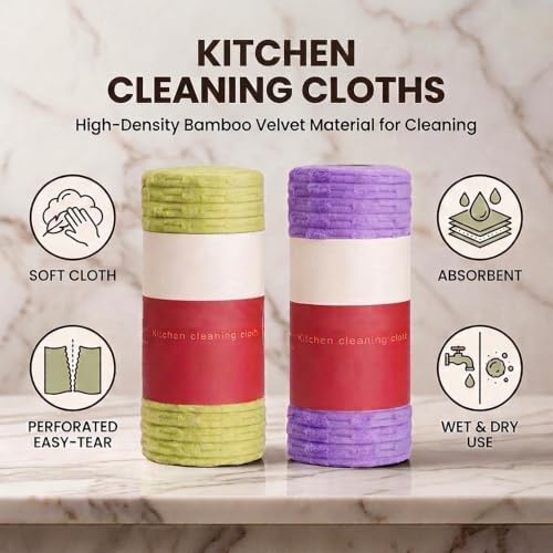 MENDED Reusable Tear-Off Cleaning Cloths, Microfiber Dish Rags Purple 5PACK - Image 3