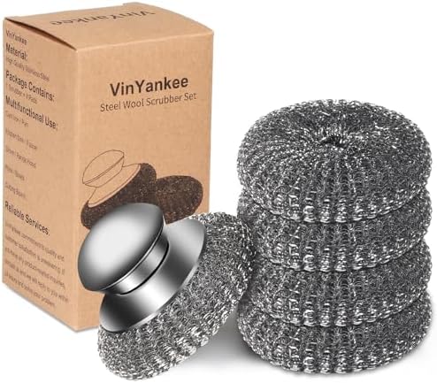 5Pcs Steel Wool Scrubber with Replacement Wire Sponge Pads Set, Stainless Steel by VinYanKee