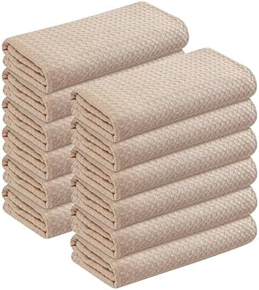 Beige Waffle Kitchen Dish Towels, 100% Cotton, Quick Dry, Super Absorbent by SoftopiaCotton