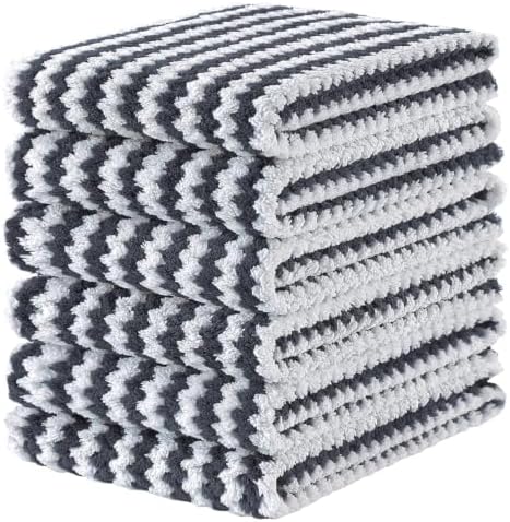 Homaxy 6 Pack Coral Velvet Kitchen Towels, 10 x 20inches, Dark Grey by Homaxy