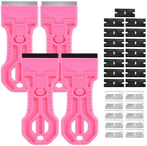 4 Pack Razor Blade Scraper, 25 Blades, Long Handle Scraper Tool by Ywmoml