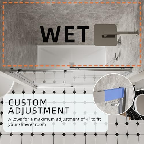 ACE DECOR Frameless Double Sliding Shower Door, 56-60" Wx74 H, Brushed Nickel - Image 4