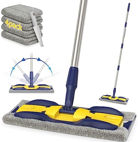 Microfiber Mops for Floor Cleaning: Flat Hardwood Floor Mop 4 Washable Pads by MEXERRIS