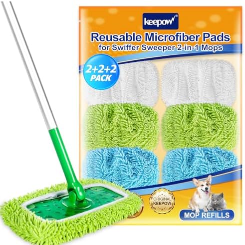 KEEPOW 6 Pack Reusable Microfiber Mop Pads Compatible by KEEPOW