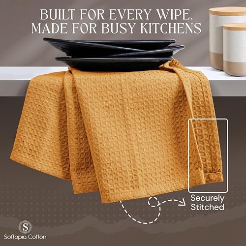 Yellow Waffle Kitchen Dish Towels, 100% Cotton, Quick Dry, Super Absorbent - Image 2