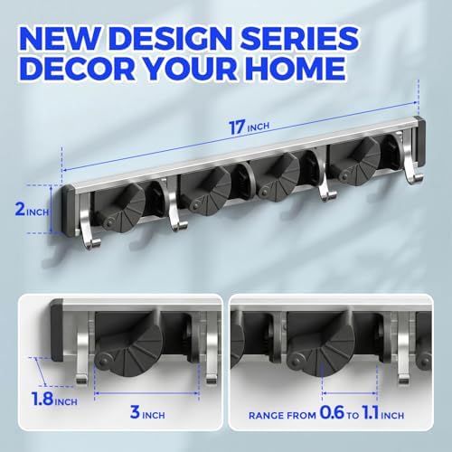 Holikme Mop Broom Holder Wall Mount Metal Pantry Organization and Storage - Image 6