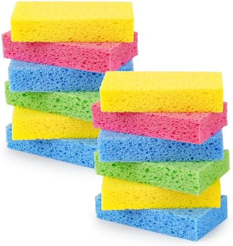 Temede 12-Count Cellulose Sponges, Heavy Duty Kitchen Sponges, Non-Scratch by Temede