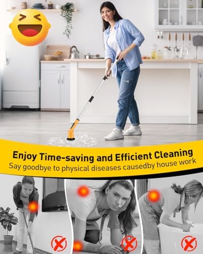 Shower Scrubber with Long Handle, Electric Scrubber Bathroom Cleaner Brush - Image 2