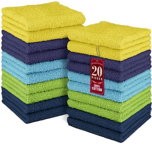 DecorRack 20 Pack 100% Cotton Wash Cloth, Luxurious Soft, 12 x 12 inch Ultra by DecorRack