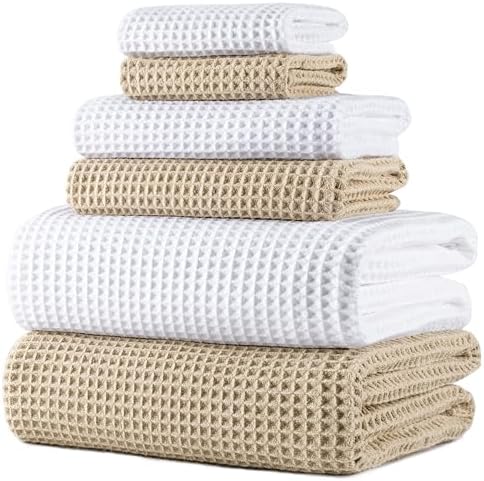 POLYTE 430 GSM Poly Blend Microfiber Quick Dry Waffle Bath Towel Set of 6 by Polyte
