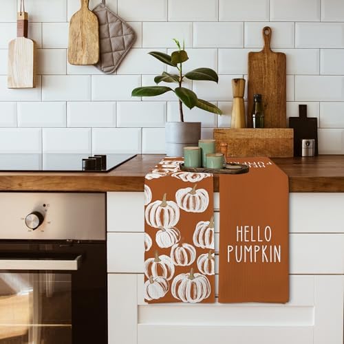 Fall Hello Pumpkin Kitchen Towels and Dishcloths Sets of 2, Fall Burnt Orange - Image 5