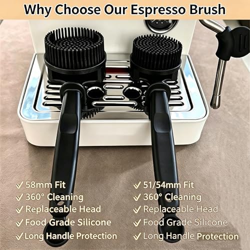 58mm Espresso Machine Group Head Brush, Detachable Silicone Cleaning Brush - Image 3