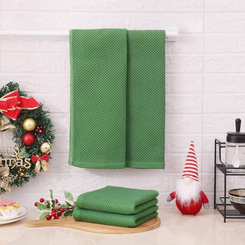 Kitinjoy 100% Cotton Waffle 12-Pack Kitchen Towels, Grass Green - Image 6