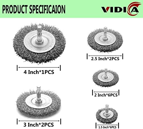 VIDICA Wire Brush Set 20 Pcs, 1/4 Inch Hex Shank Wheel - Image 2