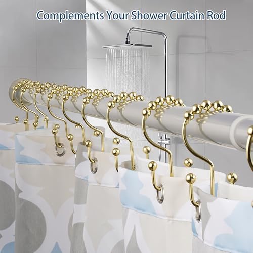 DAWNER Shower Curtain Hooks Rings, Rust Proof Hooks, Metal Easy Glide Double - Image 5