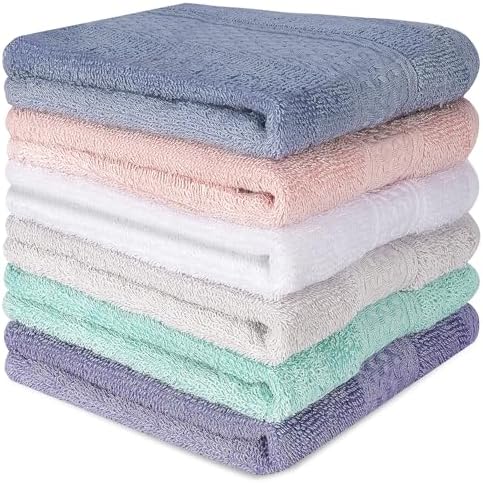 6 Pack Washcloths, 100% Cotton Wash Cloths, 13x13 Inch Multicolor by INFICRIME
