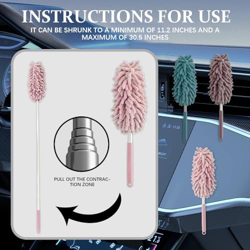 2PCS Car Interior Duster with Extension Pole, Car Detailing Supplies, Soft - Image 5