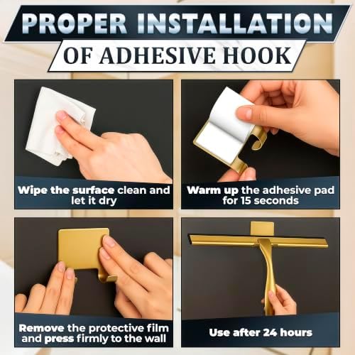 12 Inch Gold Squeegee for Shower Glass Doors, 2 Hooks Included - Image 5