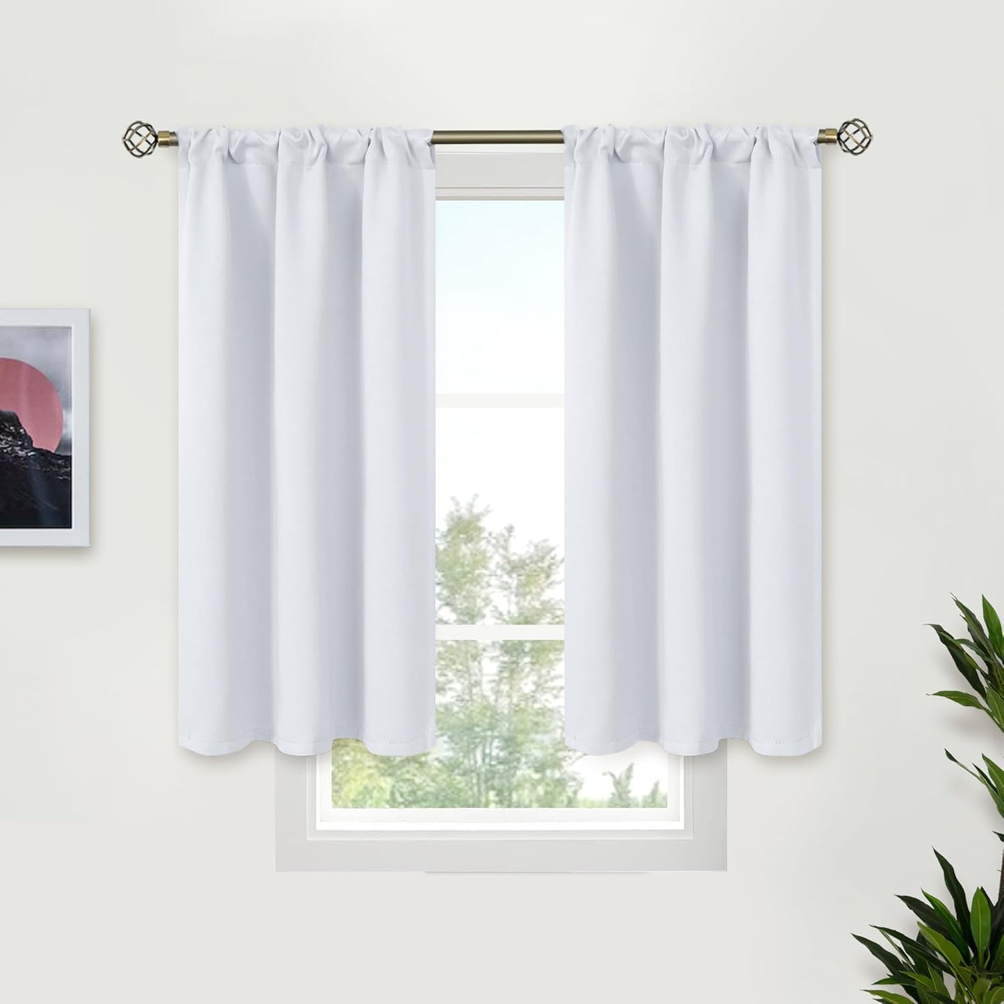 BGment Room Darkening Curtains 45 Inches Length - Rod Pocket Short Window Drapes Thermal Insulated for Bedroom Kitchen Cafe, Greyish White, 34 x 45 Inch, 2 Panels