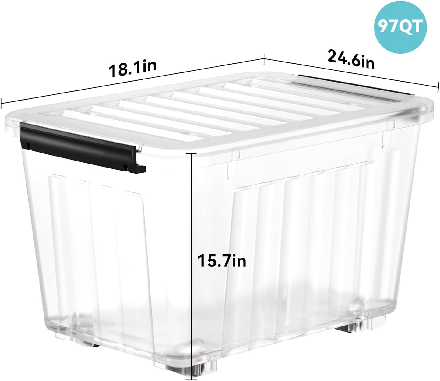 Nazhura 97 Quart Plastic Storage Bin, Stackable and Nestable Storage Boxes with Lids and Secure Latching Buckles, Large Storage Container (Clear, 97Quart-4Pack)