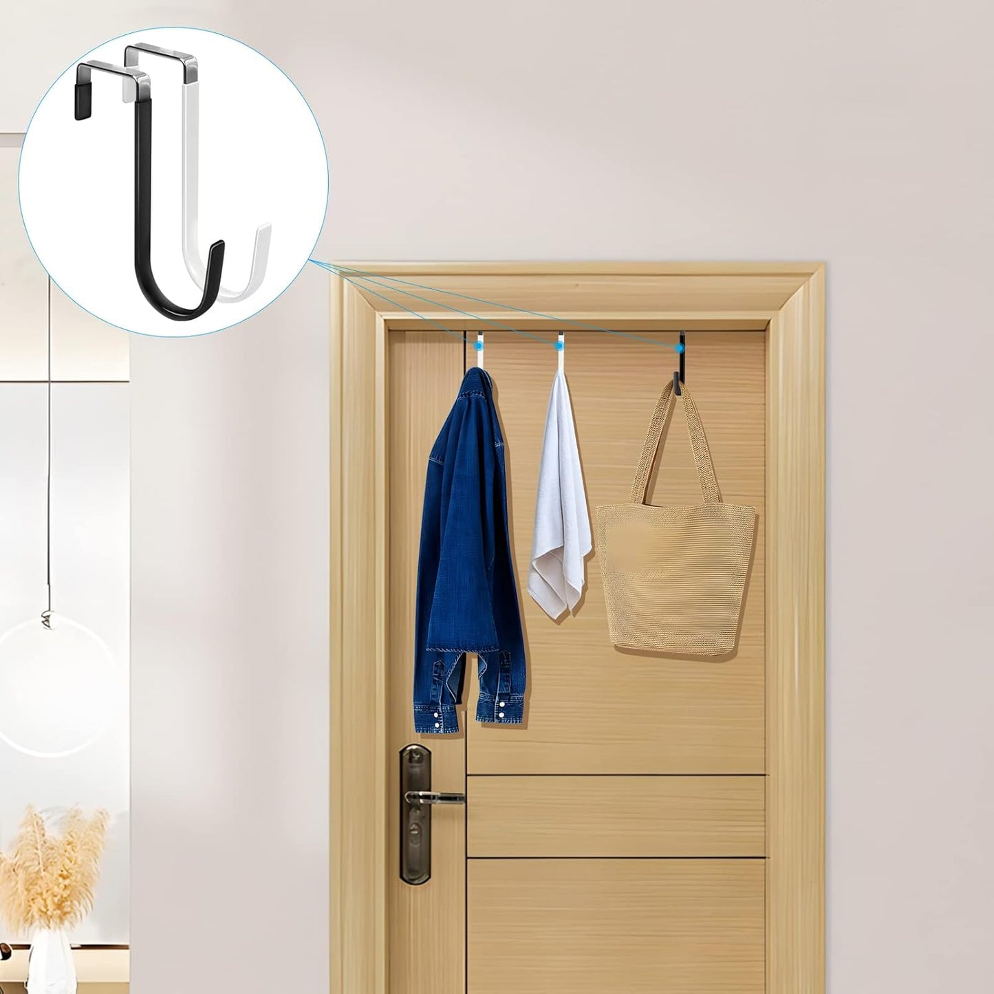 FYY Over The Door Hooks, 4 Pack Door Hangers Hooks with Rubber Prevent Scratches Heavy Duty Organizer Hooks for Living Room, Bathroom, Bedroom, Kitchen Hanging Clothes, Towels, Hats, Coats, Bags Mix