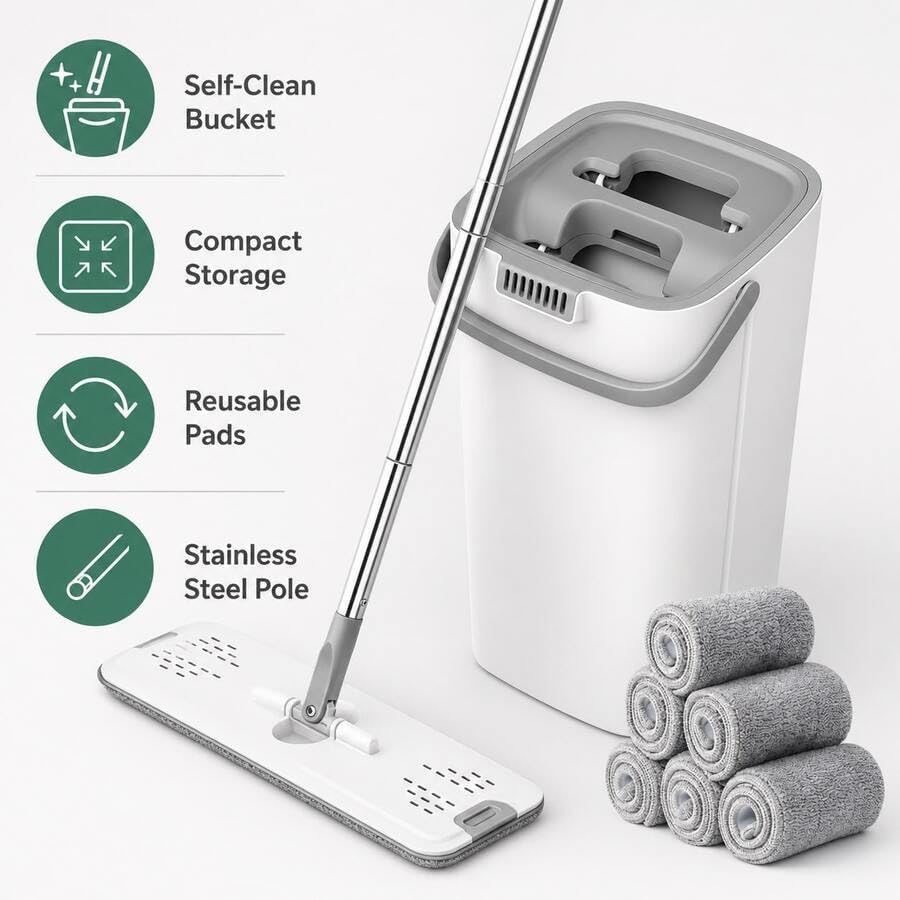 Self-Clean Flat Mop and Bucket Set - Image 4