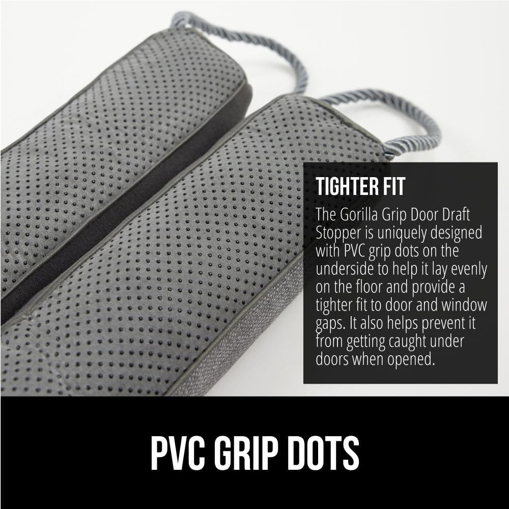 GORILLA GRIP Door Draft Stopper for Bottom of Doors, Weather Stripping Seal Blocks Hot Air, Noise, Bugs, Keeps Cold AC in, Sound Proofing Easy Install Gap Filler, Home Essentials, 36 Inch 2 Pack, Gray